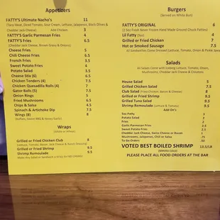 Full menu