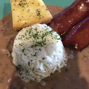 Creamy red beans, smoked sausage.