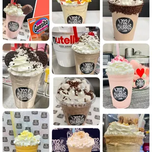 Chocolate. Strawberry. Vanilla, Oreo Eggnog,Horchata,Gansito,Nutella,Coffe,Churro,Mazapan, Rocky Road , Fruity Pebbles , Milkshakes!!!