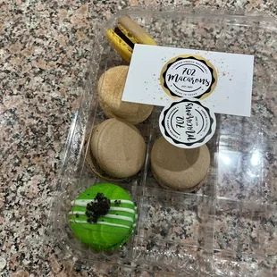 Mint cookies and cream, chocolate hazelnut, churro, and chocolate banana macaroons.