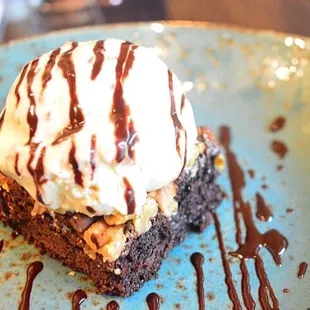 Firehook brownie with vanilla ice cream