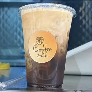 Hazelnut iced coffee with oat milk!