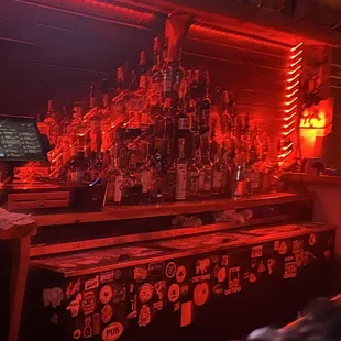 Triangle stacked liquor at the bar