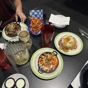 Mac and cheese skillets, monkey bread, sweet potato fries