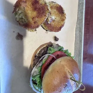 Burger with potato cakes