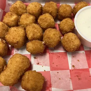 Spicy cheese cubes, minus a few!!