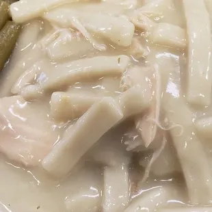 Chicken noodles over taters with green beans...SPECIAL