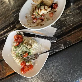 two plates of food on a table