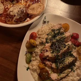Meatballs and grilled chicken risotto