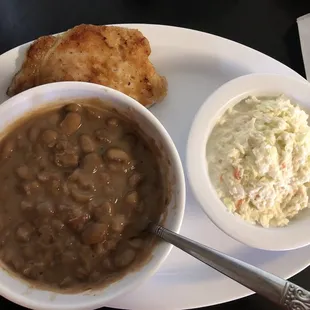 Beans slaw and pork with no bun