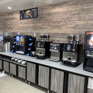 a coffee shop with a variety of coffee machines