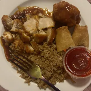 Egg Roll, General Tso chicken fried rice