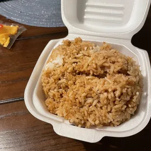 rice in a styrofoam container