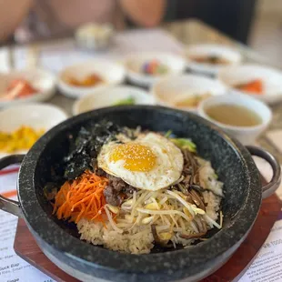 Dolsot bibimbap. I took mushroom out on mine but it usually comes with mushrooms too.