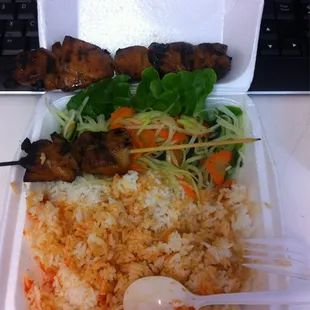 2pc chicken kabob with steamed rice