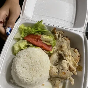 Rice beans and chicken (beans not pictured, they come on the side)