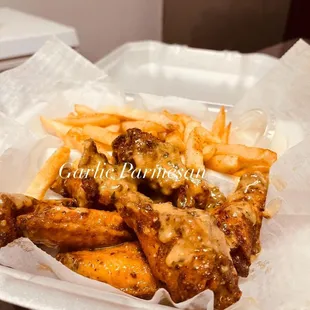 chicken wings and french fries