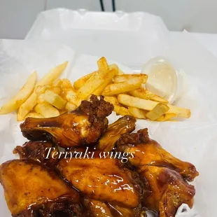 chicken wings and french fries