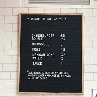 a menu on a blackboard