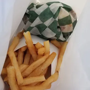 Impossible burger (vegetarian), with French fries