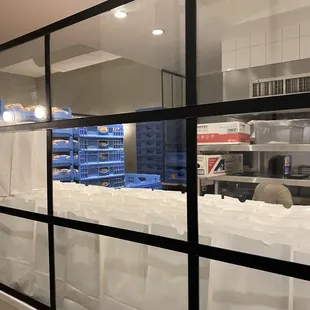 the view of the kitchen through the window