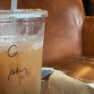 Watery ice coffee with almond milk