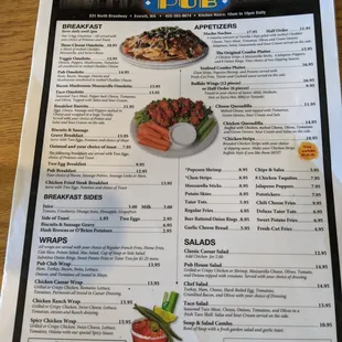 Breakfast, Appetizer and Salad menu.