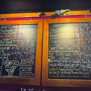 Indoor menu with weekly promotions and recent special events.