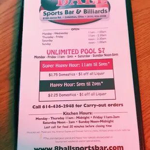 This menu certainly helps to determine which days/hours to come!