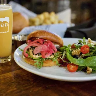 Salmon Sandwich with a side Brewstro Salad