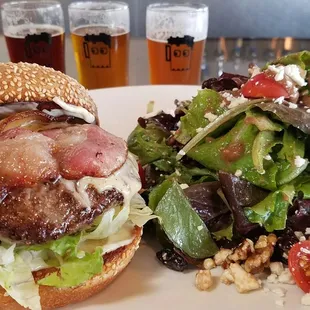 Burger with awesome salad