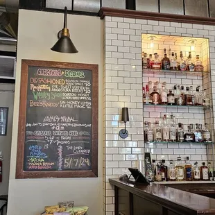 Cocktail menu near bar