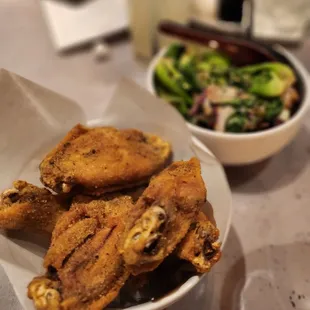 Tasty chicken wings and sizzling shrimp