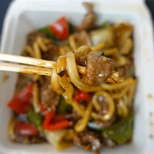 Bite of Black Bean Stir Fry Udon