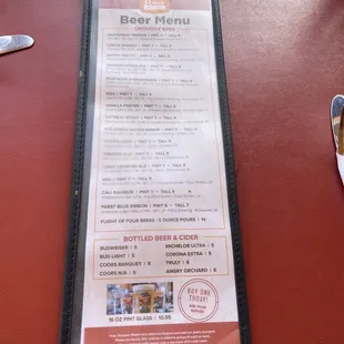 Beer menu