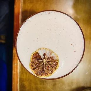 an overhead view of a drink