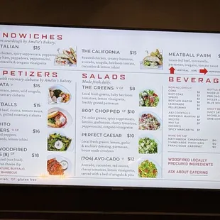 Sandwich/Apps/Beverages menu