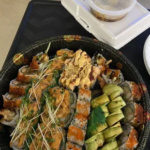 All of our sushi put in one serving platter... this looks way better then it tasted