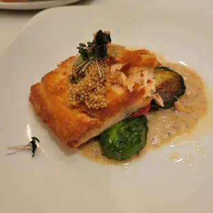 Scottish Salmon - Celery root, roasted red pepper, brussels sprouts, pickled mustard seeds, &amp; mustard sauce
