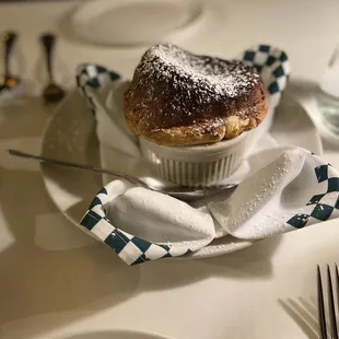 Delicious Soufflé that was served with three sauce options.