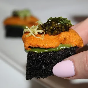 Lord have mercy - this was one of my favorite bites of the meal. The midnight black toast was aesthetically paired with the orange urchin.