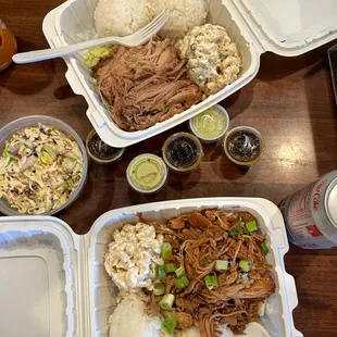 Shoyu Chicken entree, Asian Slaw, Kalua Pig