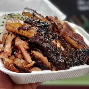Momona plate- the meat trio consist of ribs, kalbi and chicken
