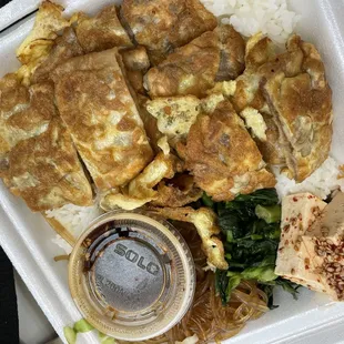 Meat Jun with three banchan