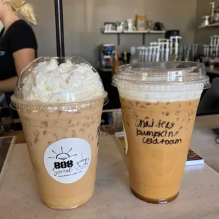 Pumpkin mac latte w/whip &amp; Pumpkin chai w/ cold foam