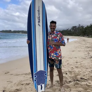 My boyfriend after his first surf lesson at Malaekahana Beach