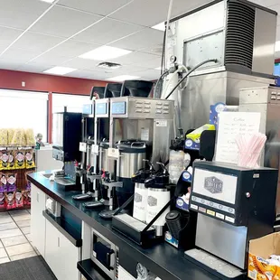 a coffee machine and other items in a coffee shop