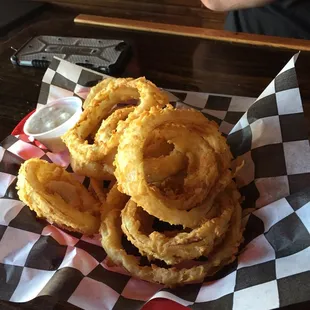 a basket of onion rings