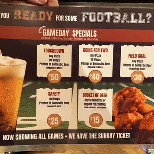 Menu specials for football season