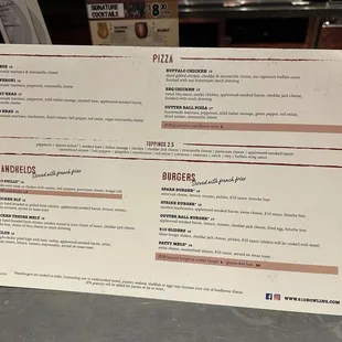 Menu pizzas